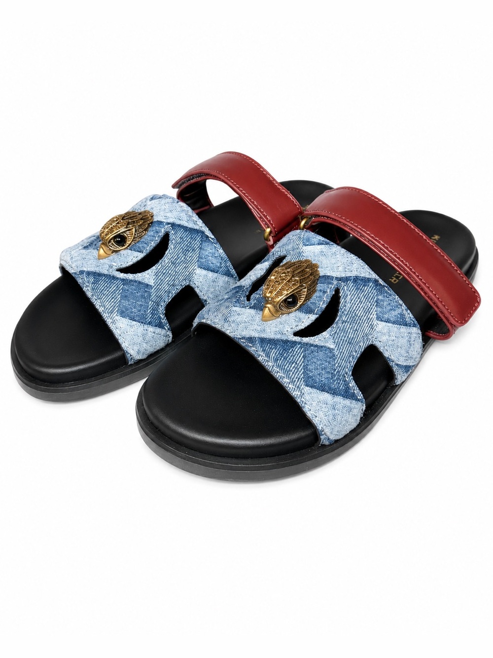 NWOT Kurt Geiger London Eagle Cut Out Sandals Denim Leather Slides